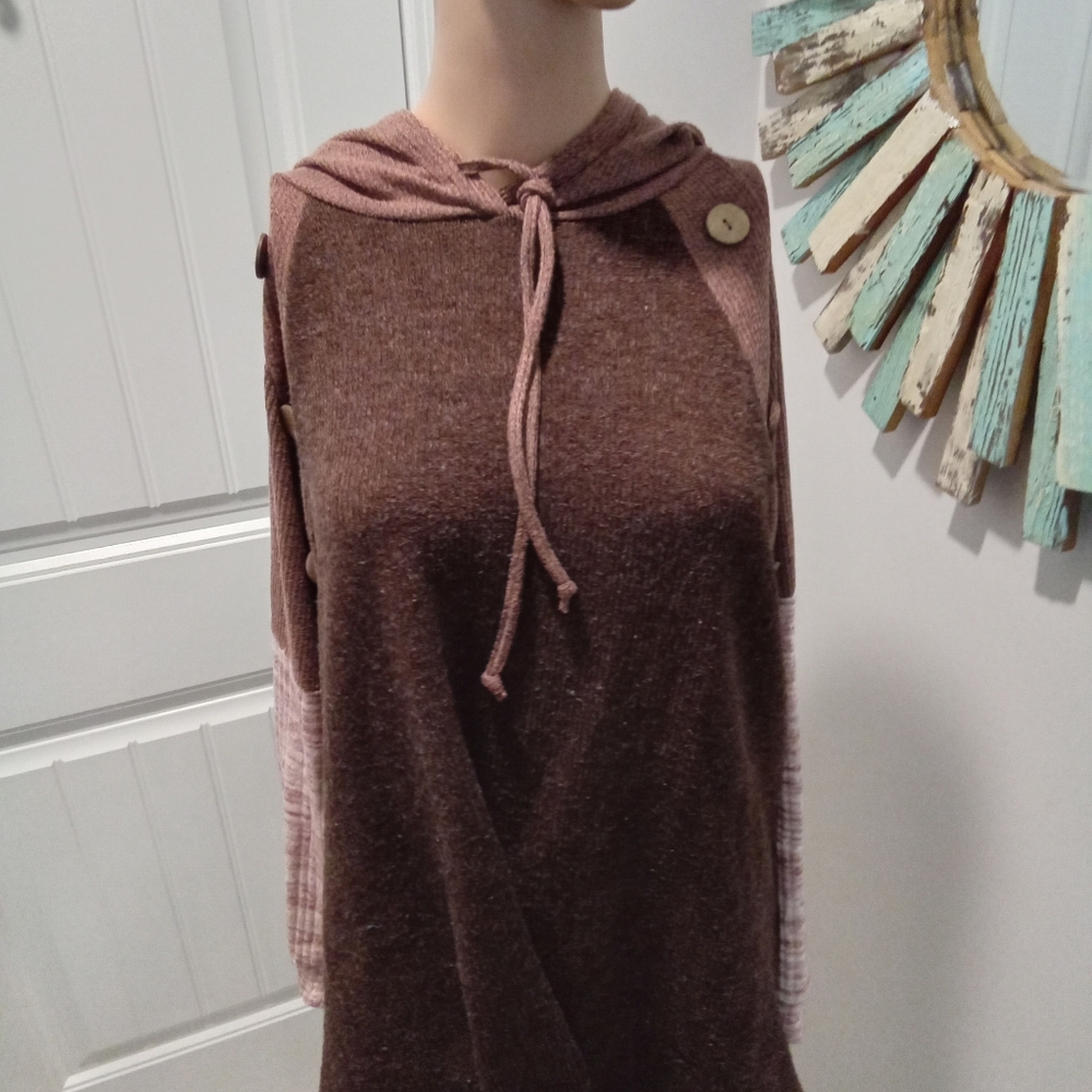 Cure Plus Size 2XL Brown Hooded Women's Knit Sweater